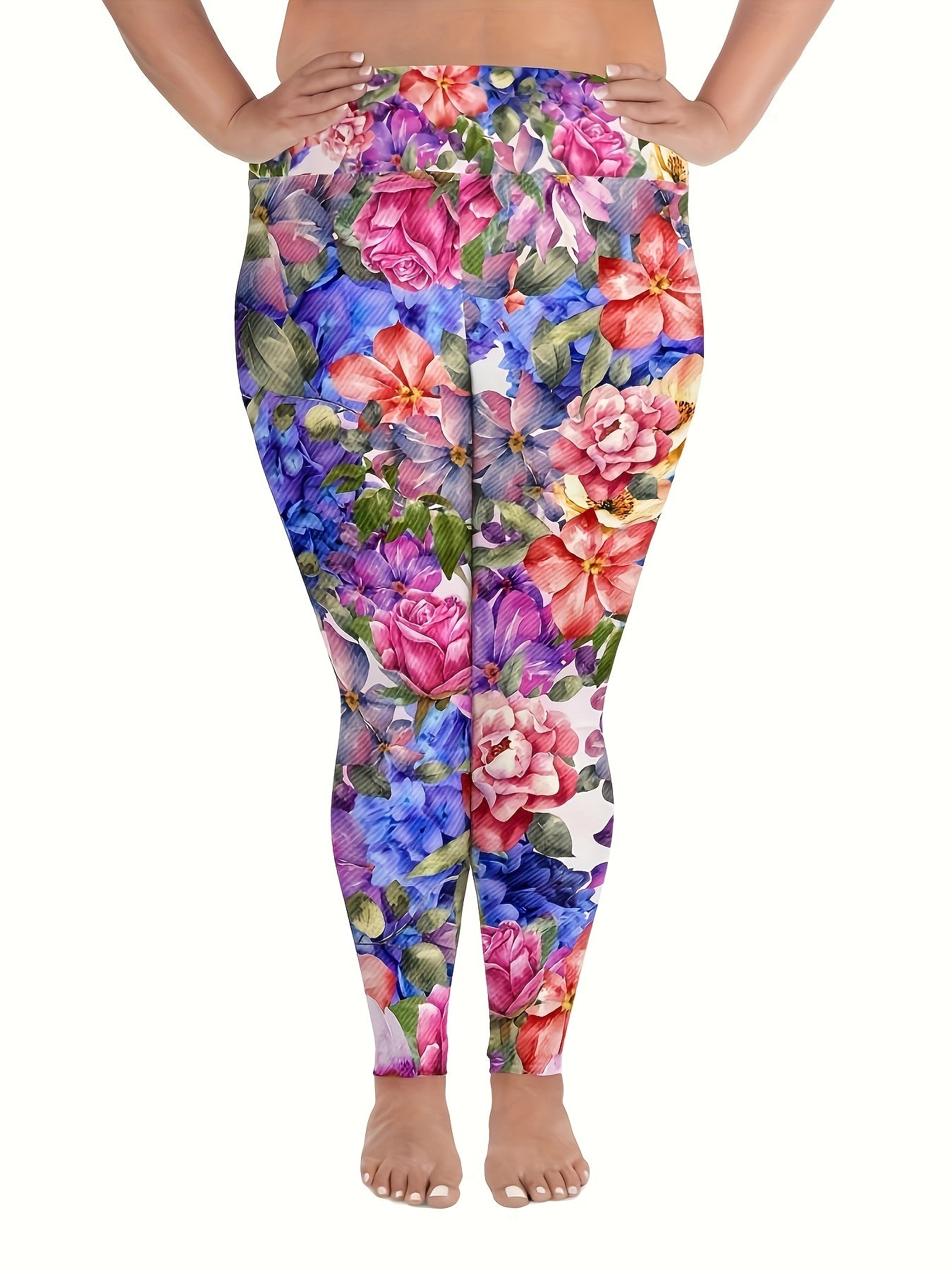 Colored Flower Print Ladies Plus Size Tights