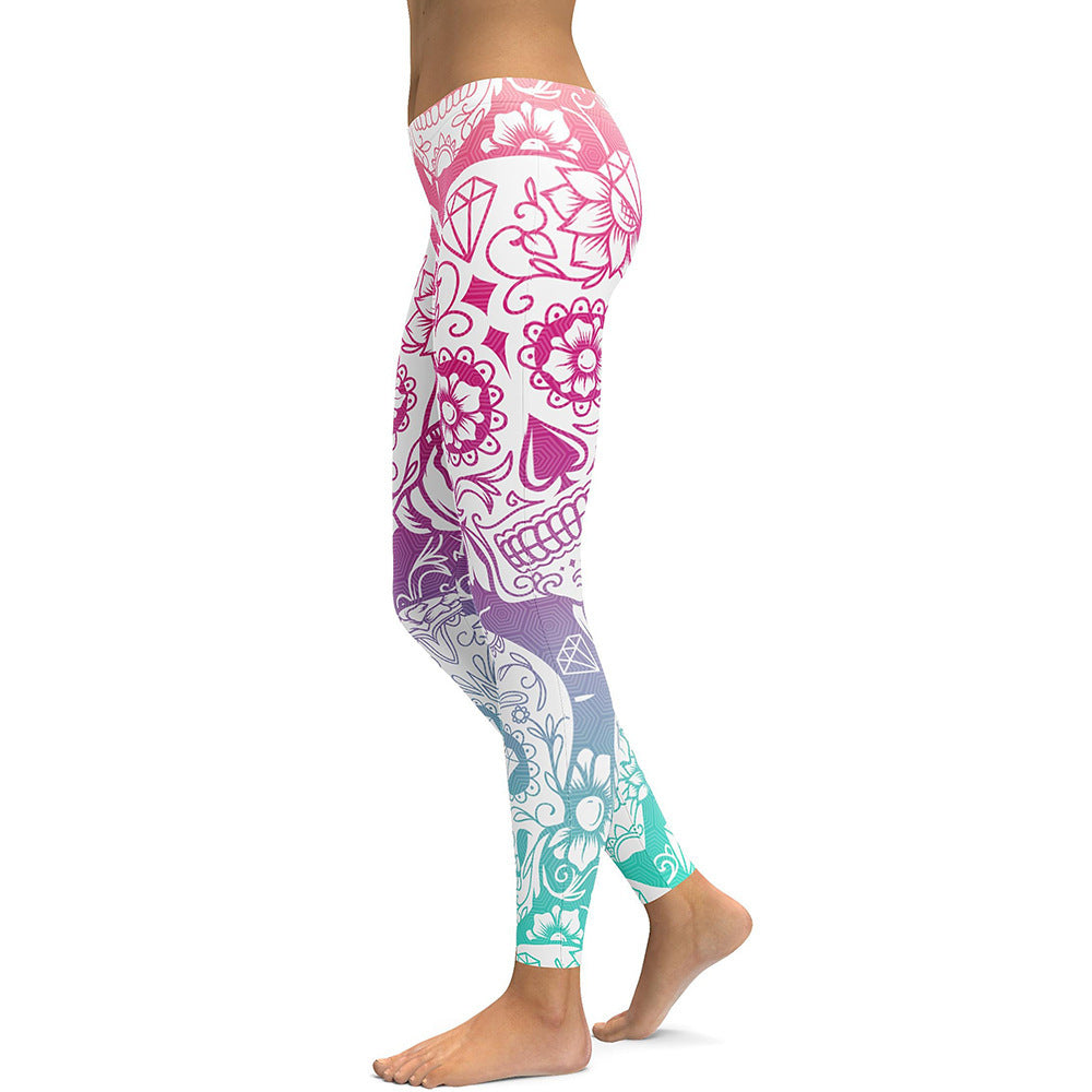 Sugar Skull Multicolor+White Yoga/Workout Leggings-Aria Doejay