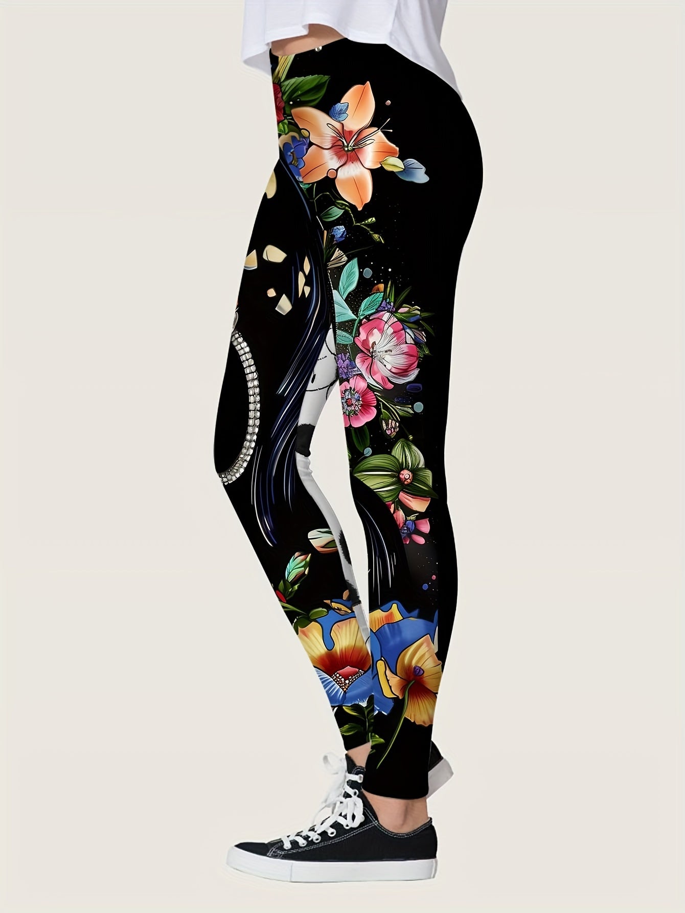 Stretchy Figure Print Skinny Leggings - Women's Casual Leggings for Spring & Fall - Soft, Breathable, Comfortable, and Versatile Leg Wear for Daily Life