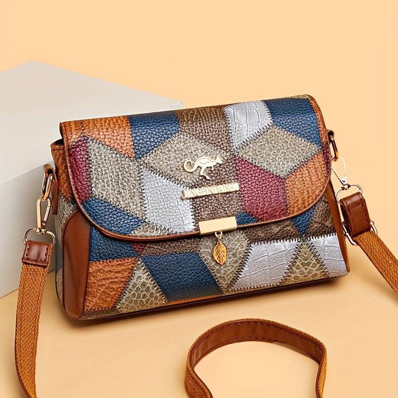 Festive 2024 Women's PU Shoulder Bag with Geometric Patterns and Magnetic Closure