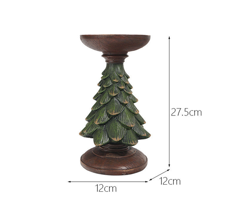 Resin Wooden Christmas Tree Candle Holder Base Figurine Christmas Decorations Candlestick Craft Home Living Room Decor-Aria Doejay