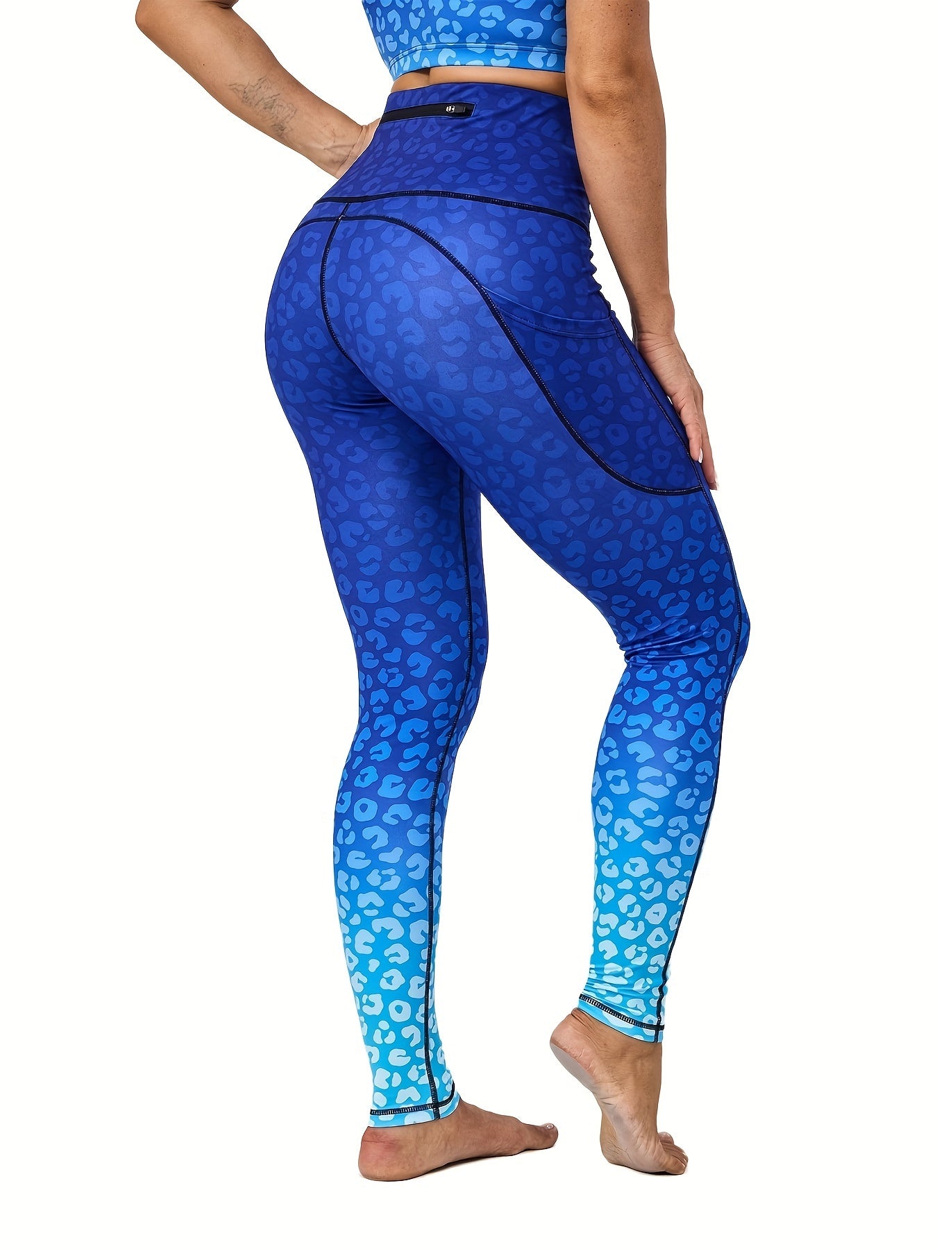 Leopard Print Yoga Pants For Women, Tummy Control Butt Lifting Sports Leggings With Zipper Back Pocket, Women's Activewear