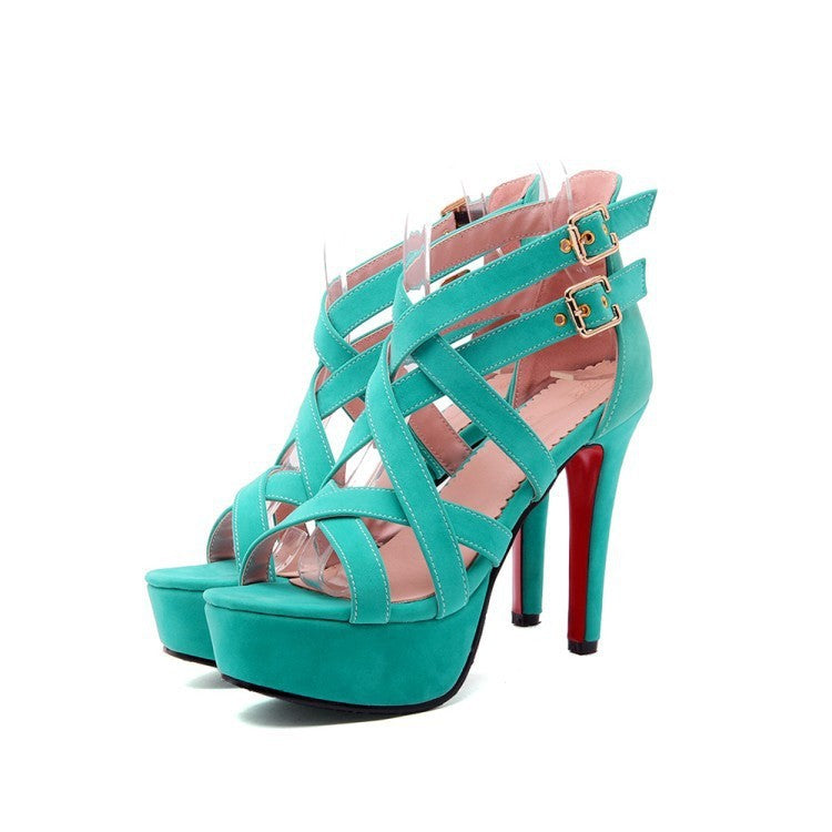 Belt Buckle Toe Hollow Stiletto Platform Sandals-Aria Doejay