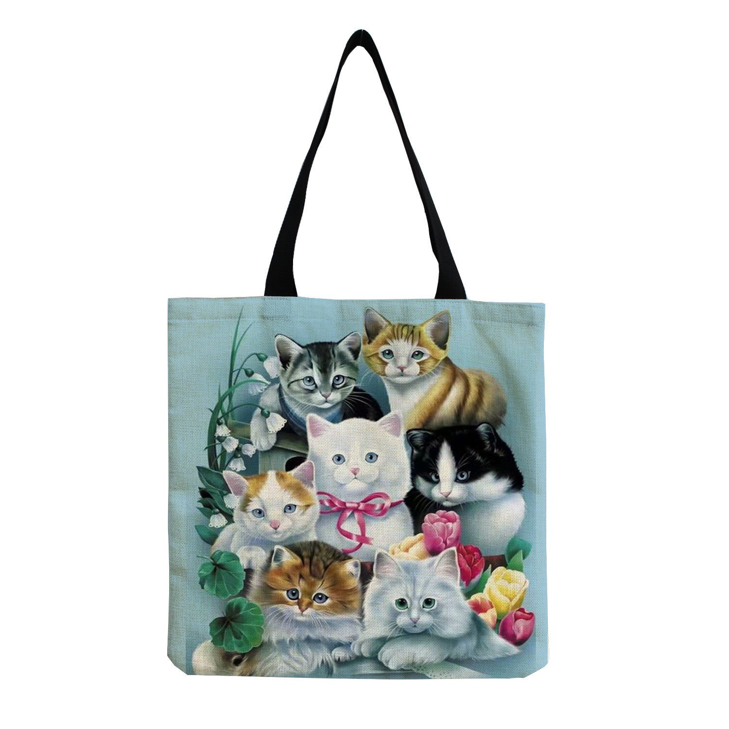 Cat Printed Cotton And Linen Shopping Bag