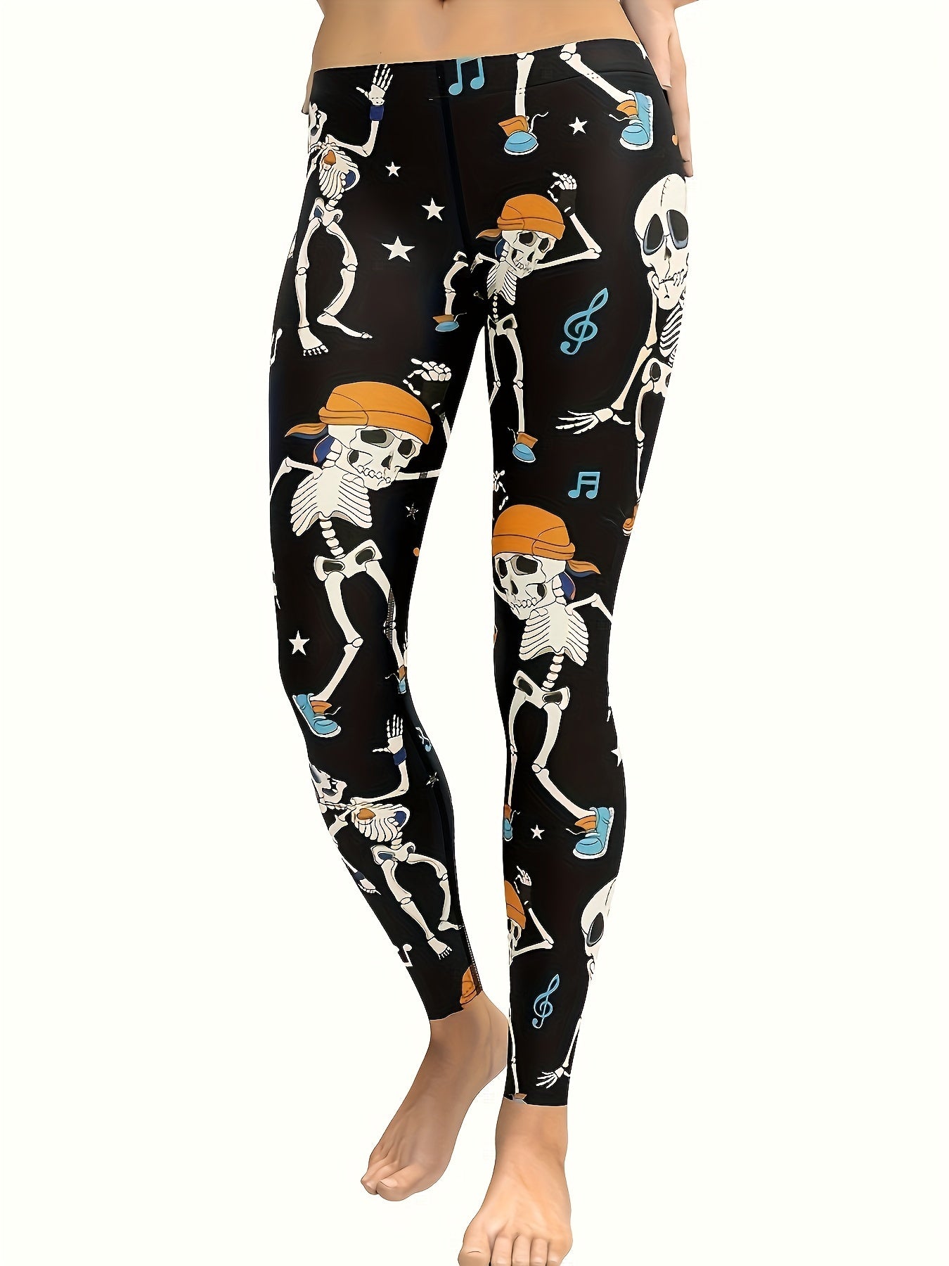 Black Skull Cartoon Ladies Yoga Pants