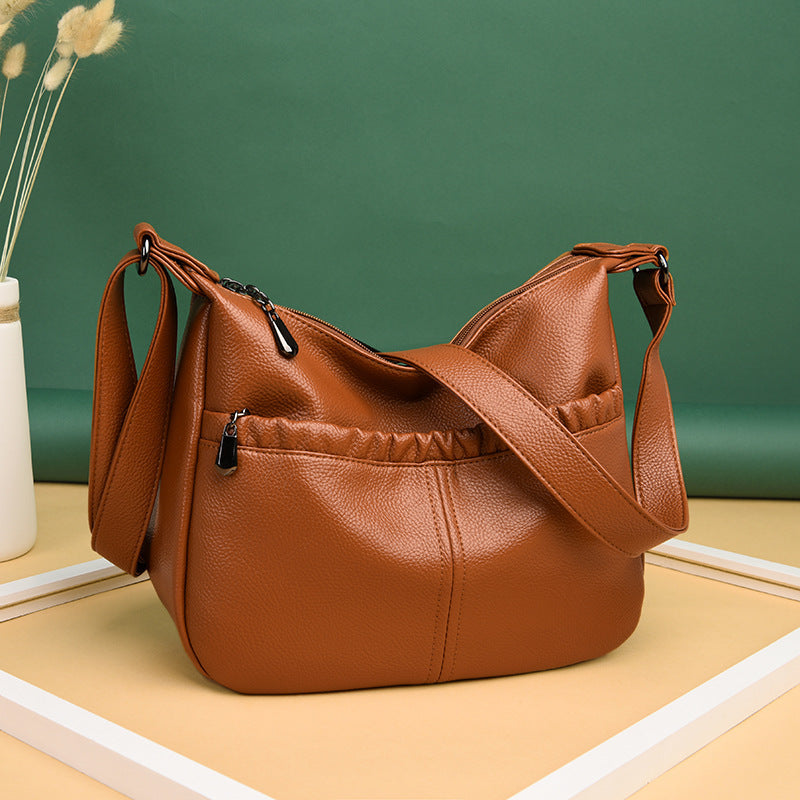 Middle-aged Women's Bag All-match Handbag Lychee Pattern One-shoulder Diagonal Ladies Bag