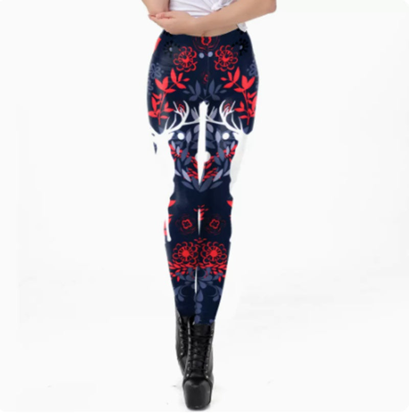 European And American Thin Leggings Women Wear Digital Printed Trousers-Aria Doejay