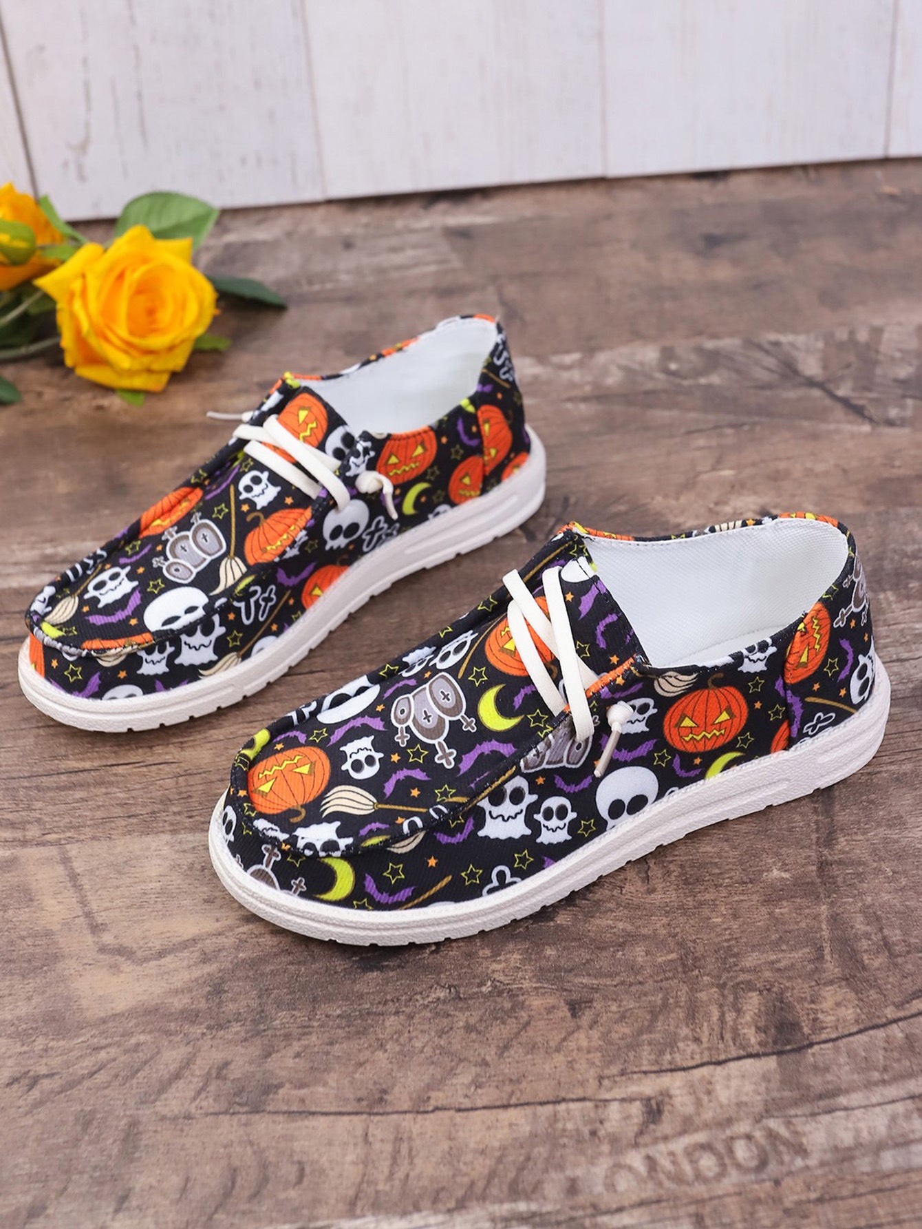 Halloween Pumpkin Print Ghost European And American Flat Canvas Casual Shoes