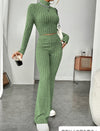 Long Sleeve Turtlenecks Wide Leg High Waist Trousers Suit-Aria Doejay