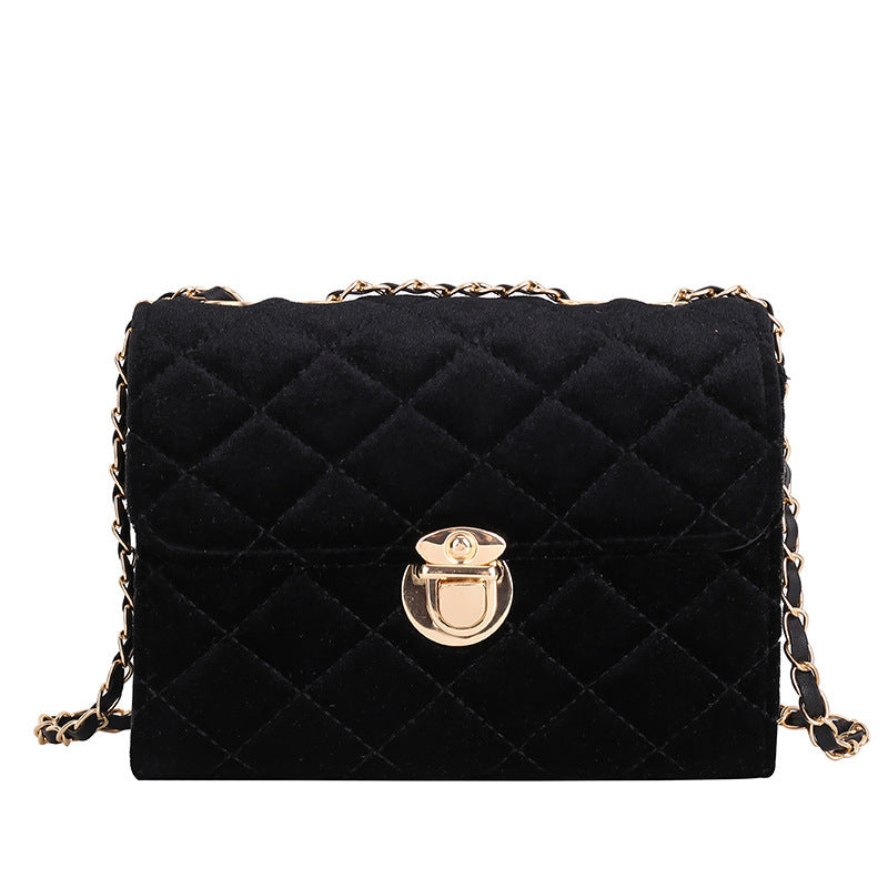 Pure Color Texture Diamond Chain Shoulder Bag