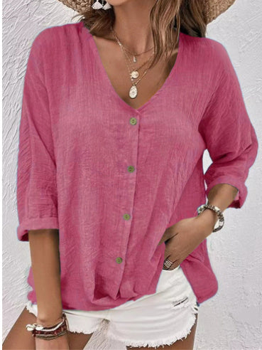 Cross-border New Arrival Women's V-neck Buttons Chiffon Cardigan Long Sleeve-Aria Doejay