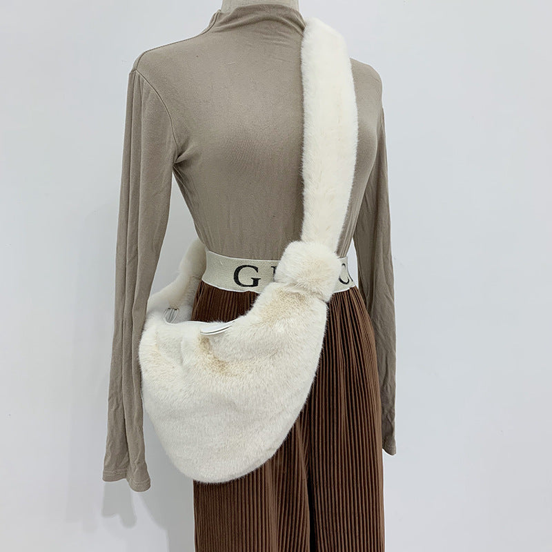 Simple Lady Messenger Faux Fur Shell Bag