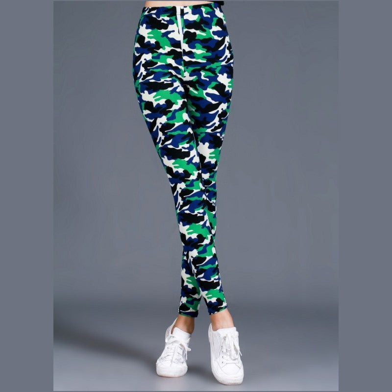 Brushed Cotton Print Camouflage Outerwear Leggings-Aria Doejay