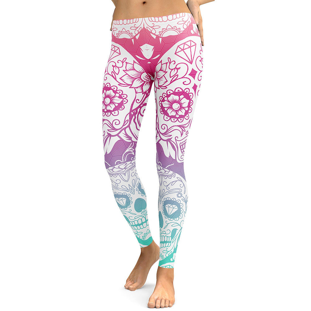 Sugar Skull Multicolor+White Yoga/Workout Leggings-Aria Doejay