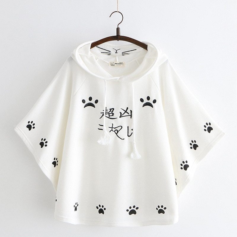 Cartoon cat paw print cape shawl T-shirt-Aria Doejay