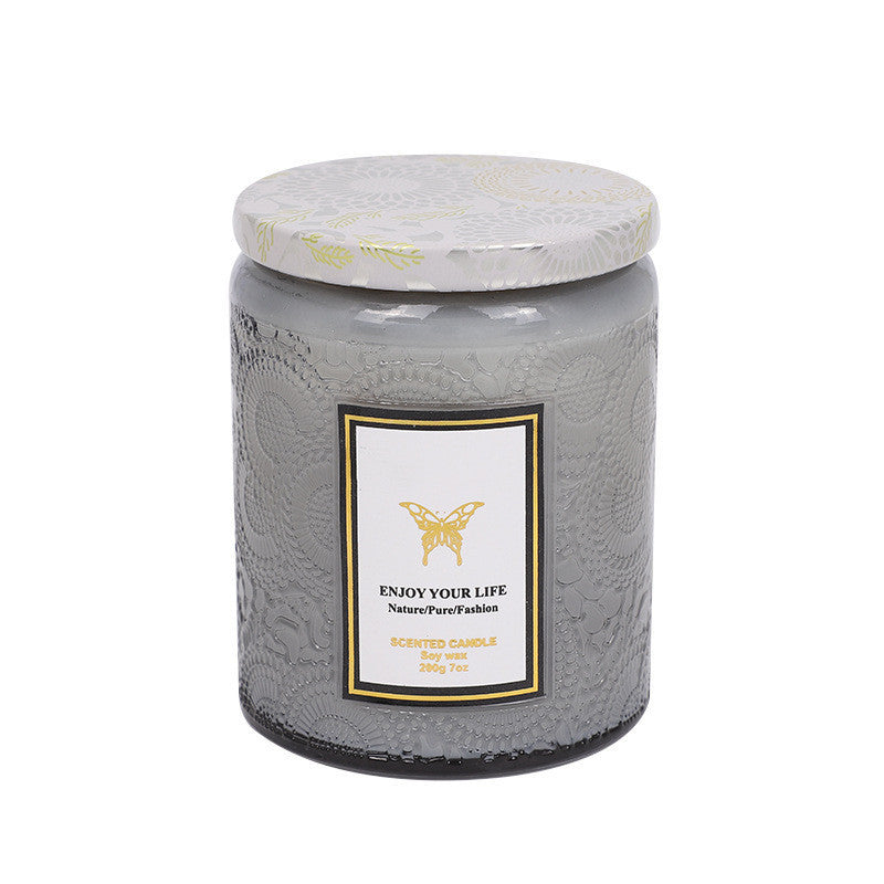 Embossed Glass Fragrance Handmade Gift Aromatherapy Soy Candles-Aria Doejay