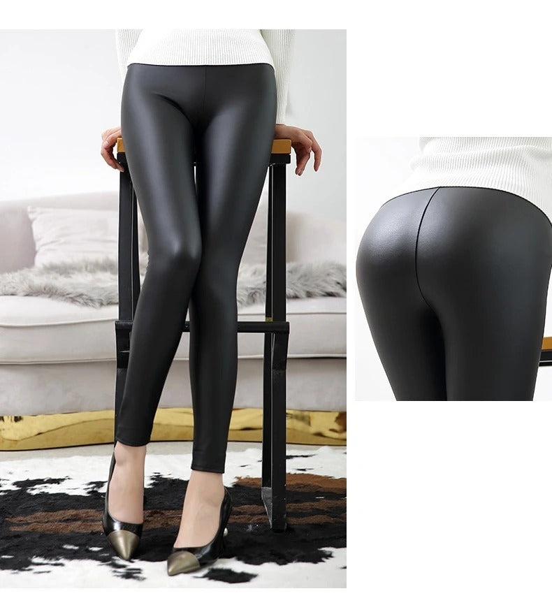 High Waist Leather Leggings-Aria Doejay