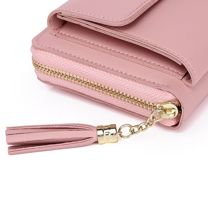 One-shoulder Messenger Tassel Large-capacity Zipper Phone Bag