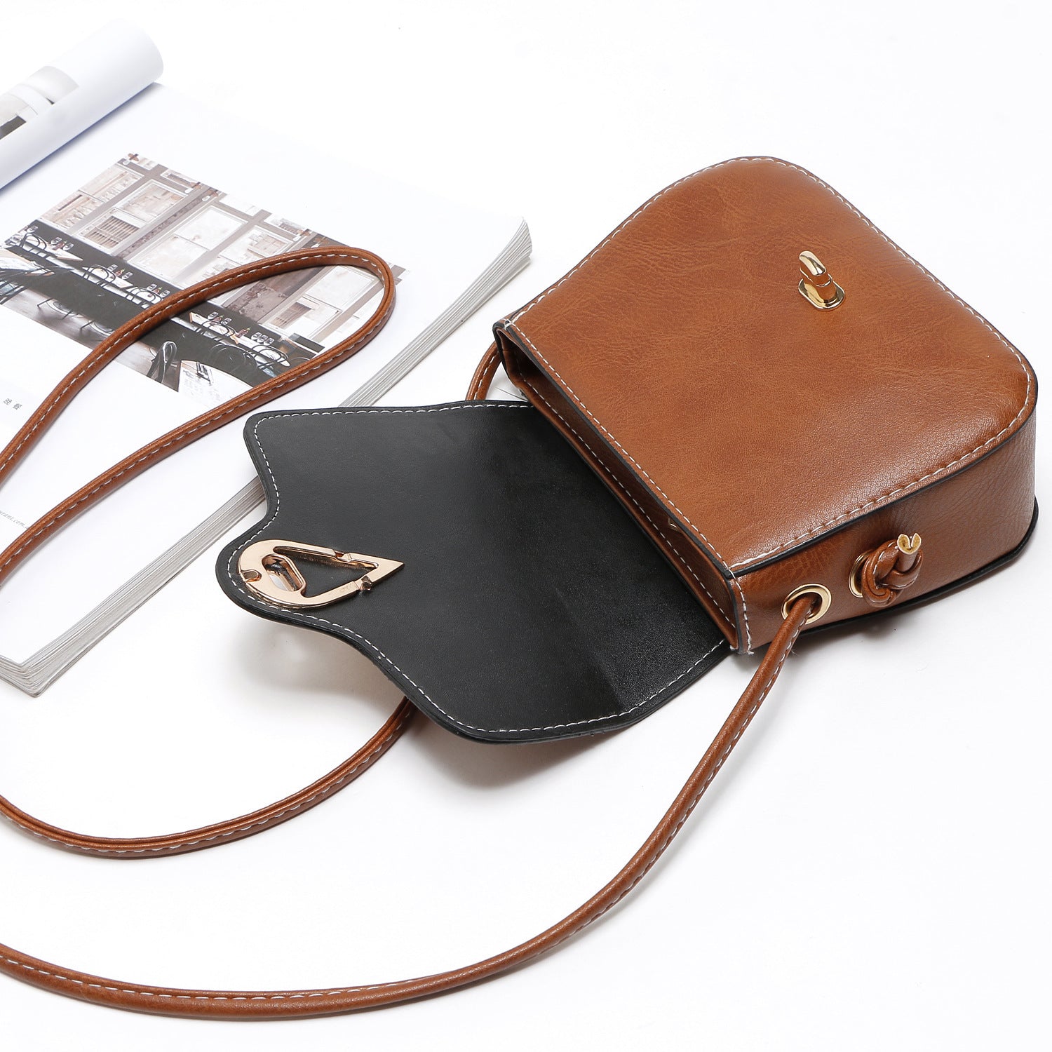 Retro Women's Hardware Turn Buckle Crossbody Shoulder Bag