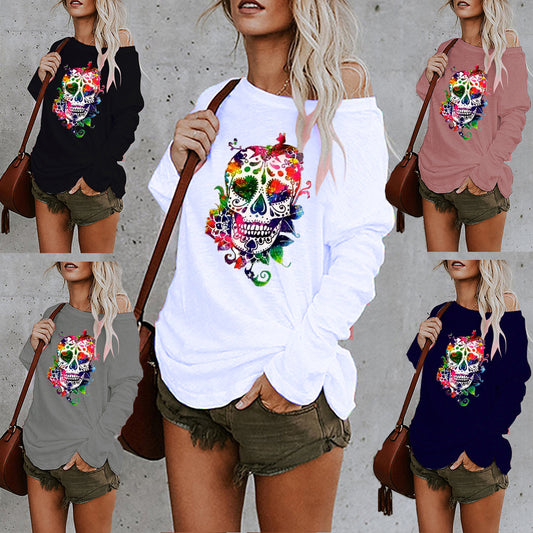 Halloween Print Mid Length Irregular T Shirt