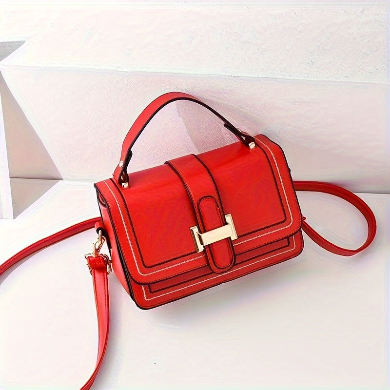 Elegant Women's Mini Crossbody Bag - Solid Color PU Leather with Polyester Lining, Stylish Magnet Closure, Edge Painted