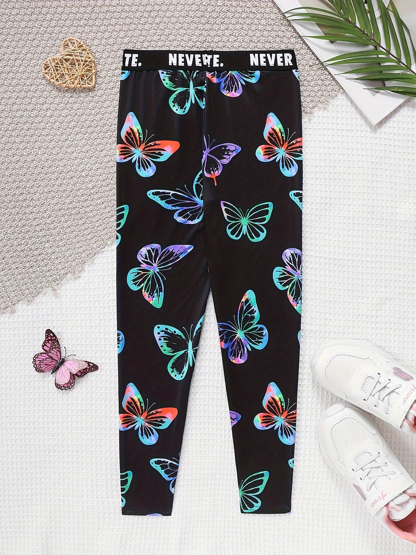 Luminous Butterfly Graphic Leggings Girls Comfy Slim Yoga Pants For Outdoor Sports Gift Running