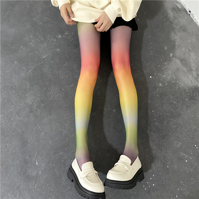 Vibrant Plus Size Rainbow Ombre Color Tights - Plus Size Sheers with Anti-Hook, Slim Fit, Stretchy, and Comfortable Design for Women - Perfect for Y2K Fashion Enthusiasts