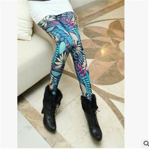 Ladies Casual Thin Printed Stretch Leggings-Aria Doejay