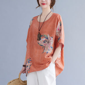 Korean Cotton Hemp Fat Mm Half Sleeve Top Summer-Aria Doejay