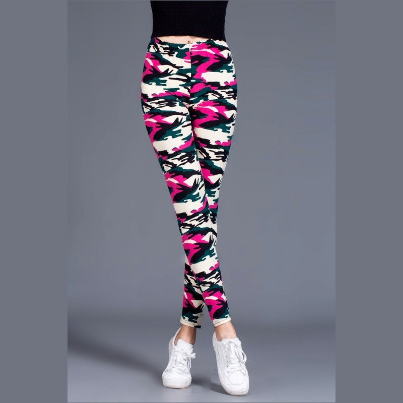 Brushed Cotton Print Camouflage Outerwear Leggings-Aria Doejay