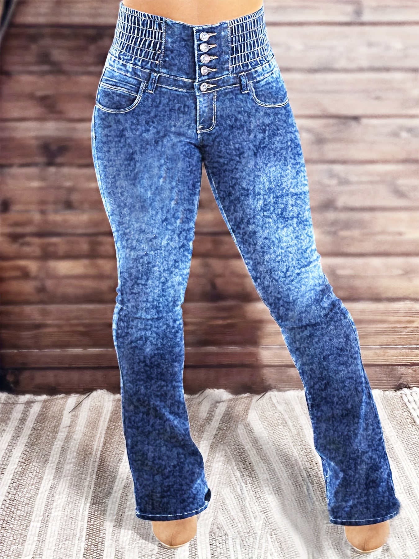 Flattering High Waist Bootcut Jeans - Women Jeans with Stretchy Cotton Blend, Spandex, Four-Season Wear, Sensual Design, Machine Washable, and Belt Included