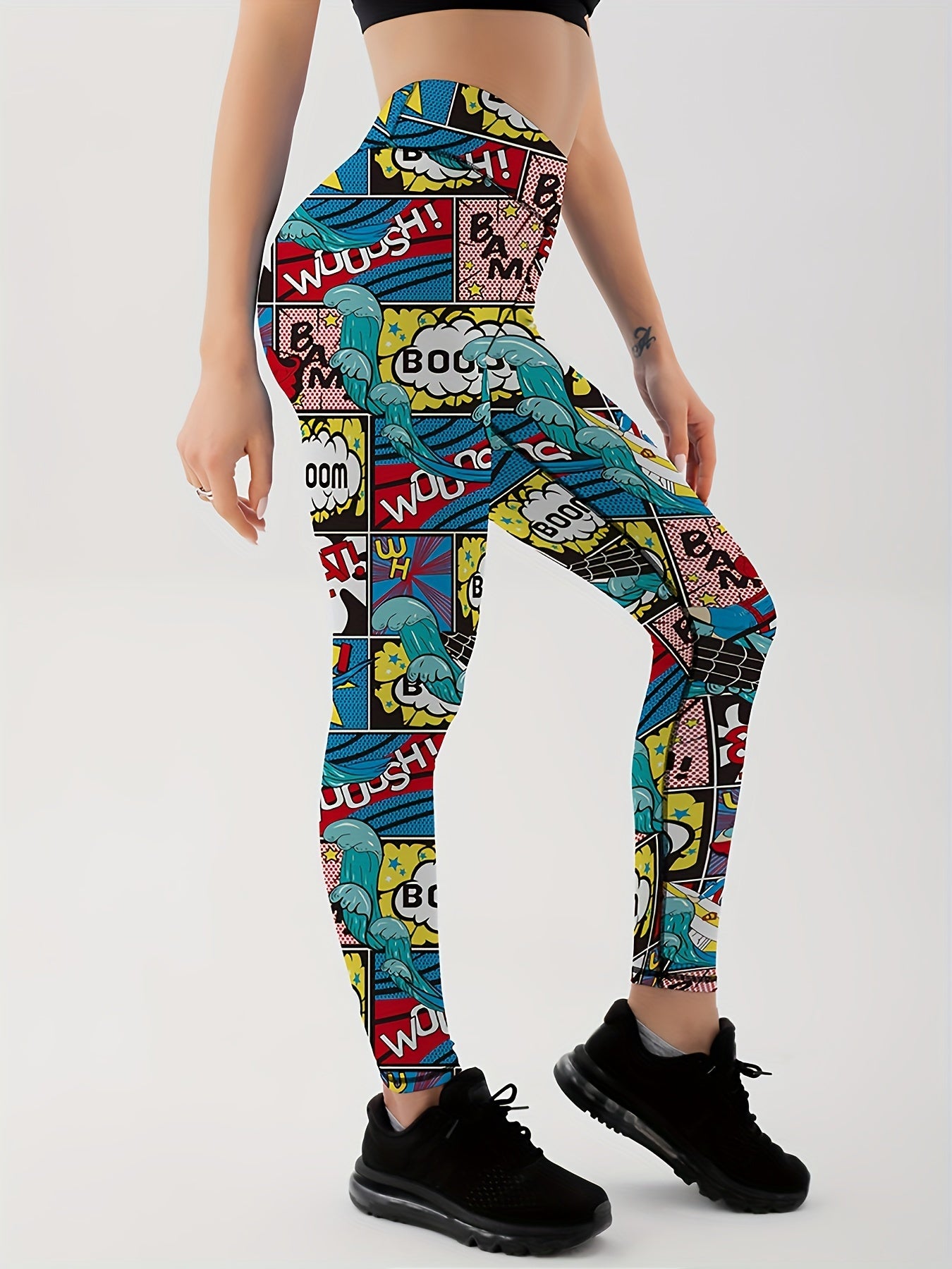 High-Waisted Fashion Cartoon Print Workout Yoga Leggings for Women, Slimming Fitness Exercise Sports Pants, Activewear for Daily Exercise