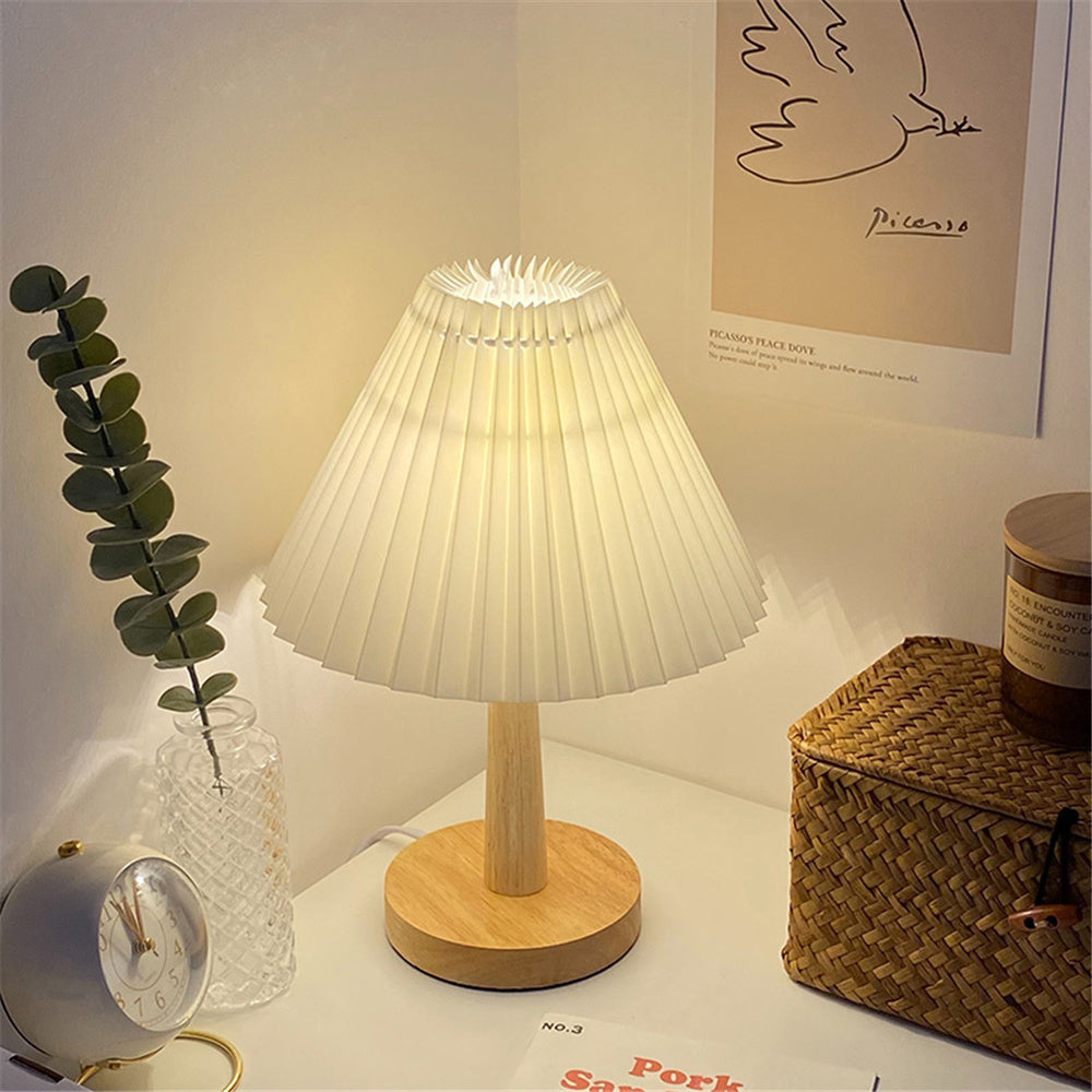 Usb Vintage Pleated Lamp Dimmable Korean Table Light With Led Bead White Warm Yellow For Bedroom Living Room Home Lighting Decor-Aria Doejay