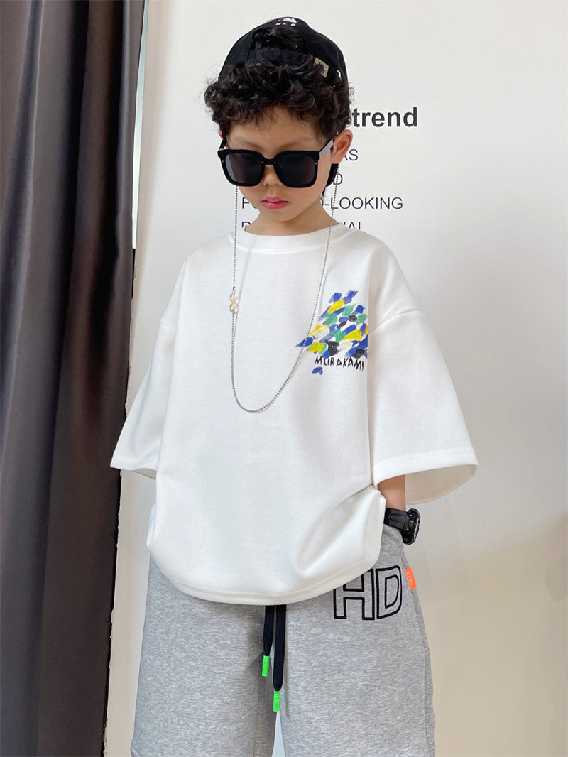 Boys Cartoon Thickened Short-sleeved T-shirt Top-Aria Doejay