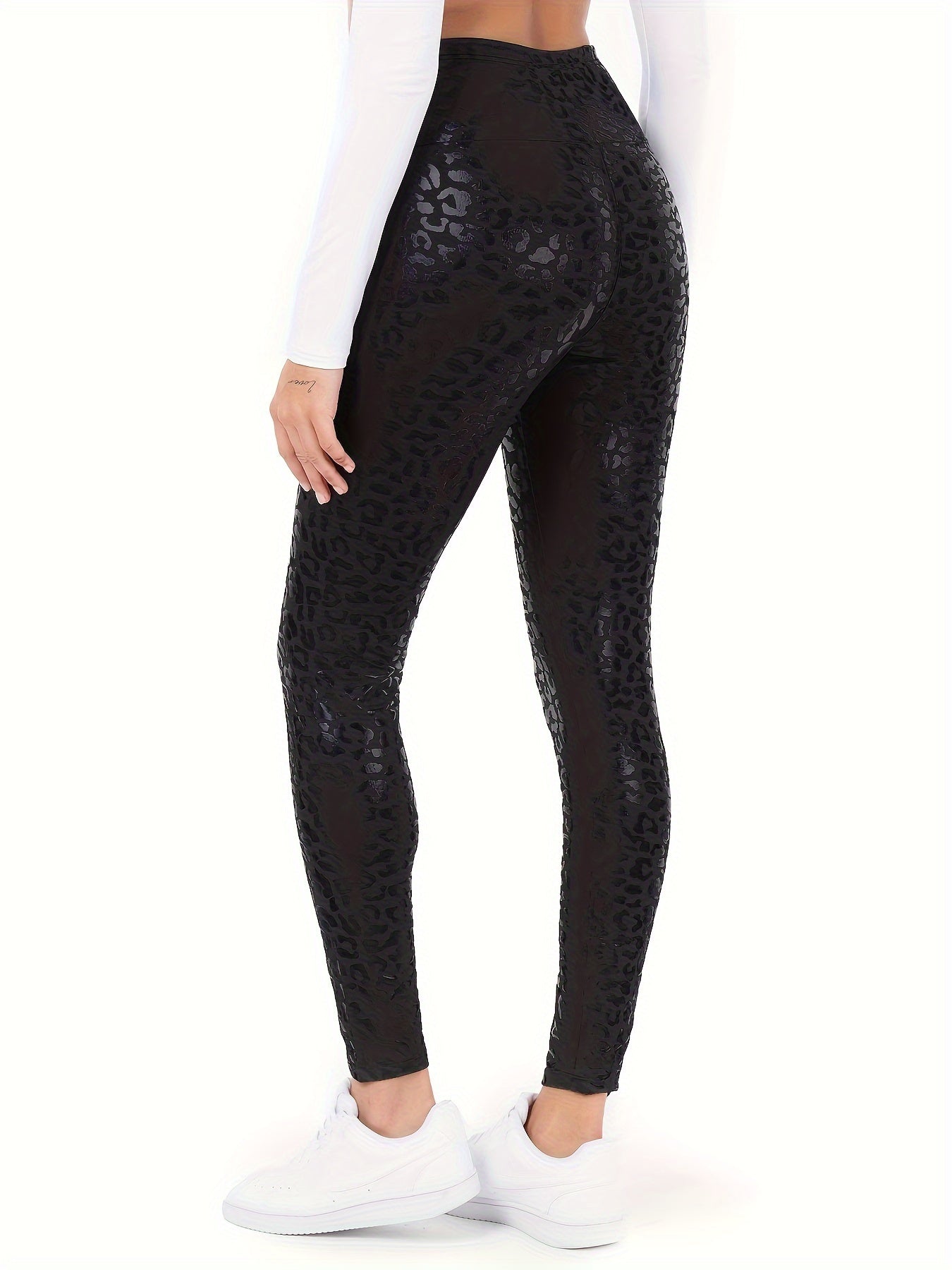 Plus Size Leopard Pattern Higi Waist Leggings, Casual Skinny Stretchy Leggings, Women's Plus Size Clothing