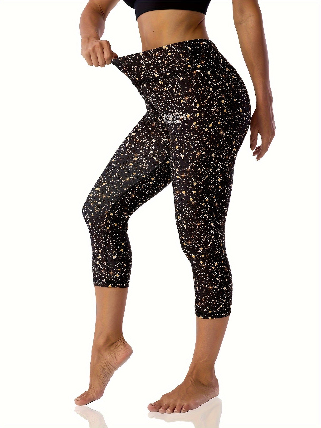 Seven Quarter Pants Yoga Women's Sports Leggings Printed Leggings Cinching And Lifting Buttocks Basic Style Gold Dust 1-1