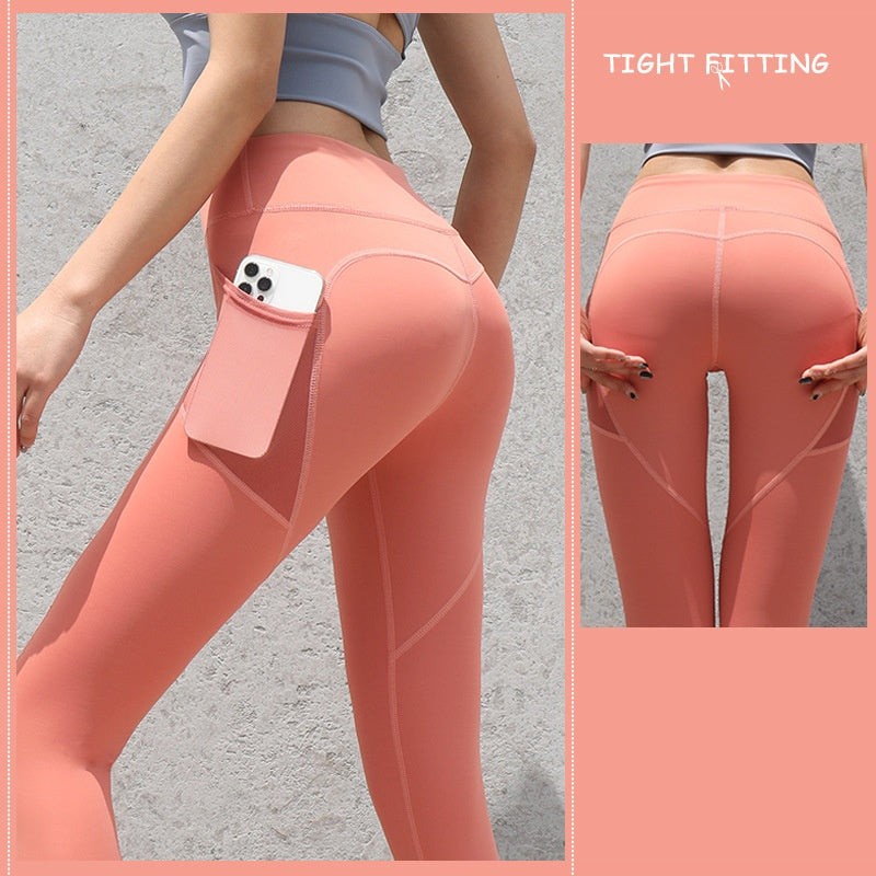 Gym Sport Seamless Leggings With Pockets Push Up High Waist Pants Women Fitness Running Yoga Pants Gym Sport Seamless Leggings-Aria Doejay