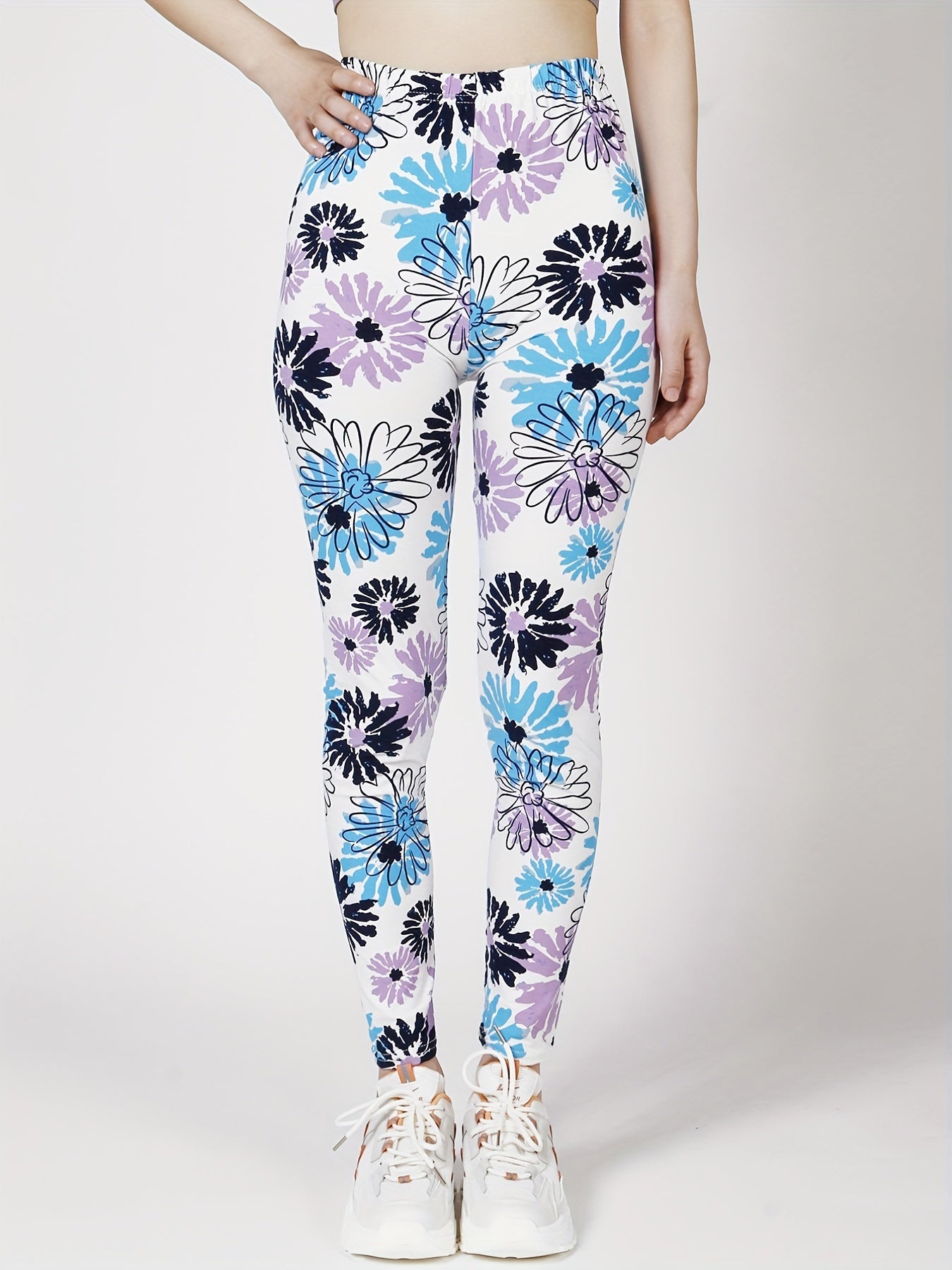 Floral Print Skinny Leggings, Casual Every Day Stretchy Leggings, Women's Clothing