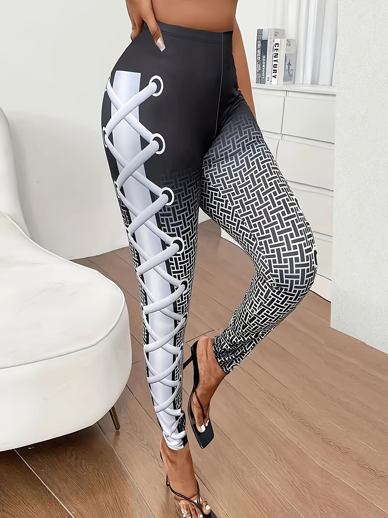 Stylish Geo Print Skinny Leggings - High Waist, Stretchy, Gradient Color, Every Day Wear, Comfortable, Fashionable Women's Clothing