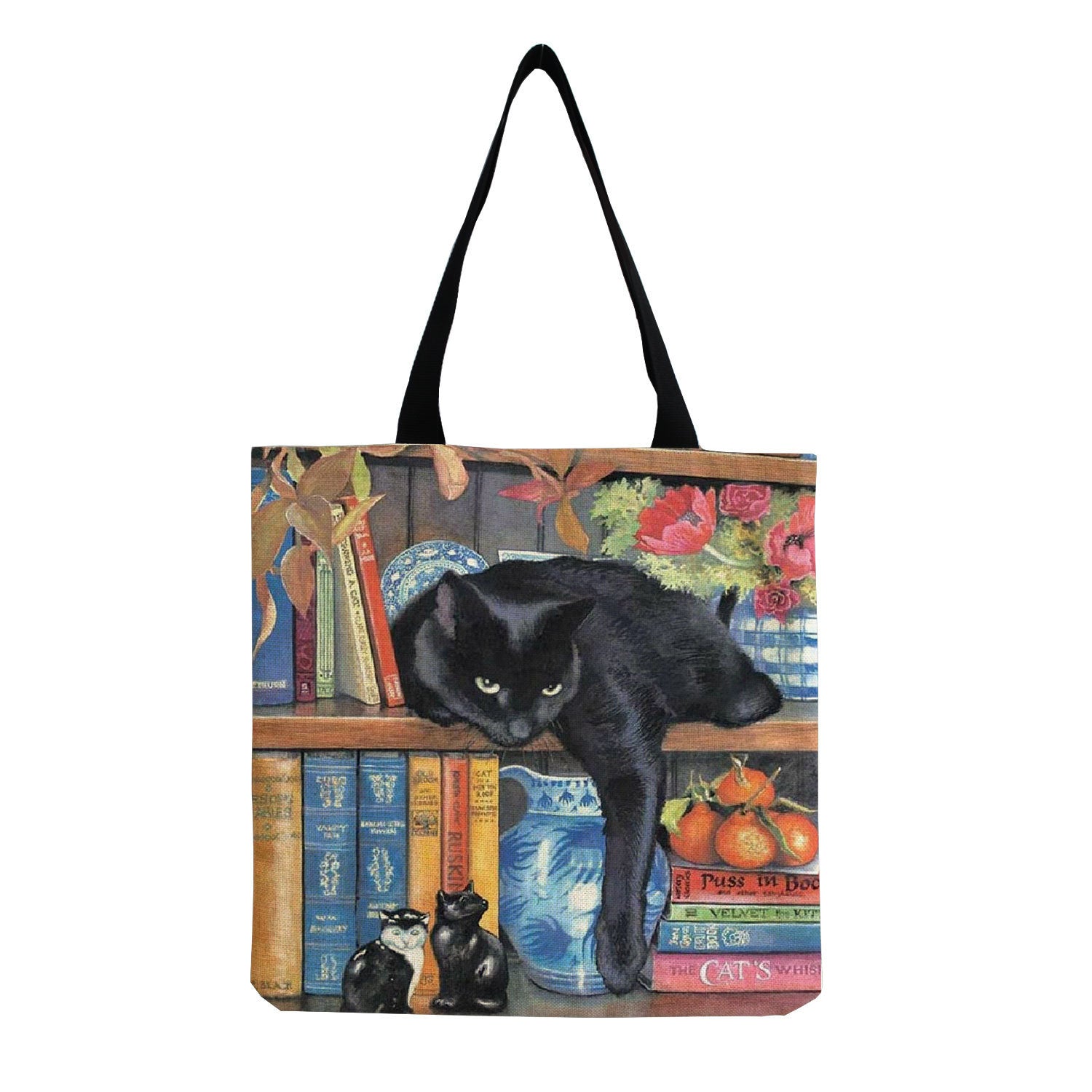 Cat Printed Cotton And Linen Shopping Bag