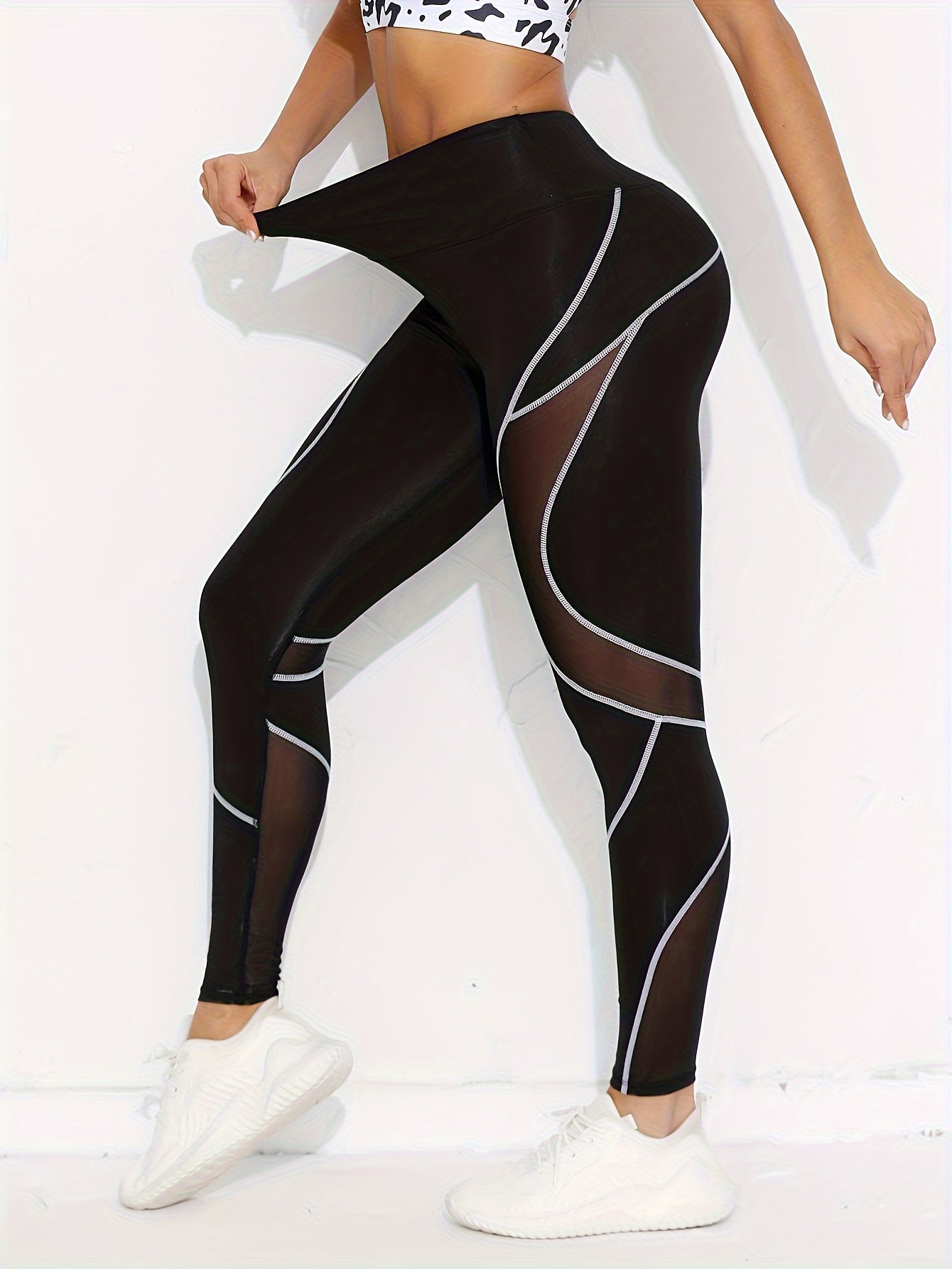 Women's High-Stretch Yoga Leggings with Mesh Detail - Breathable, Non-See-Through Activewear Pants for All Seasons