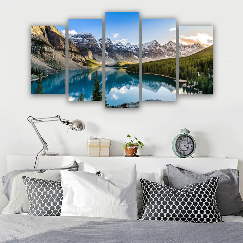 5 Piece Canvas Wall Arts Moraine Lake And Mountain Living Room Modular Modern Picture Home Decor-Aria Doejay