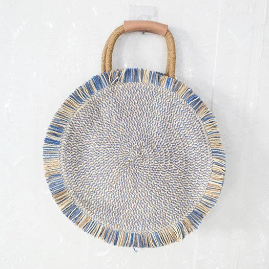 Ins wind straw woven round fringe one-shoulder beach diagonal bag