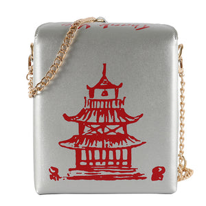 Printed tower shoulder bag