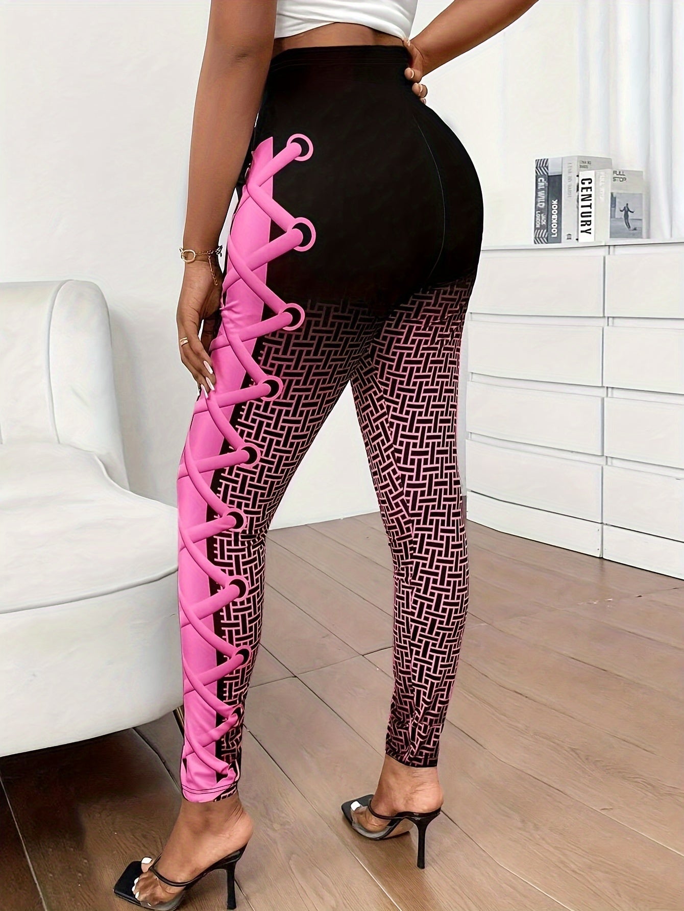 Stylish Geo Print Skinny Leggings - High Waist, Stretchy, Gradient Color, Every Day Wear, Comfortable, Fashionable Women's Clothing