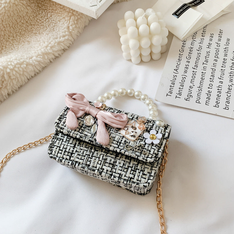 New Children's Shoulder Bag, Pearl Portable Princess Coin Purse, All-match Bow Chain Decoration Bag