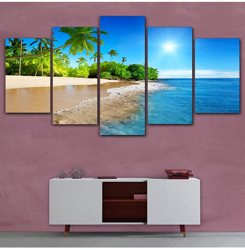 Art Wall Decor Living Room Sea Water Palm Tree Sun Sea View Modular Painting Canvas-Aria Doejay