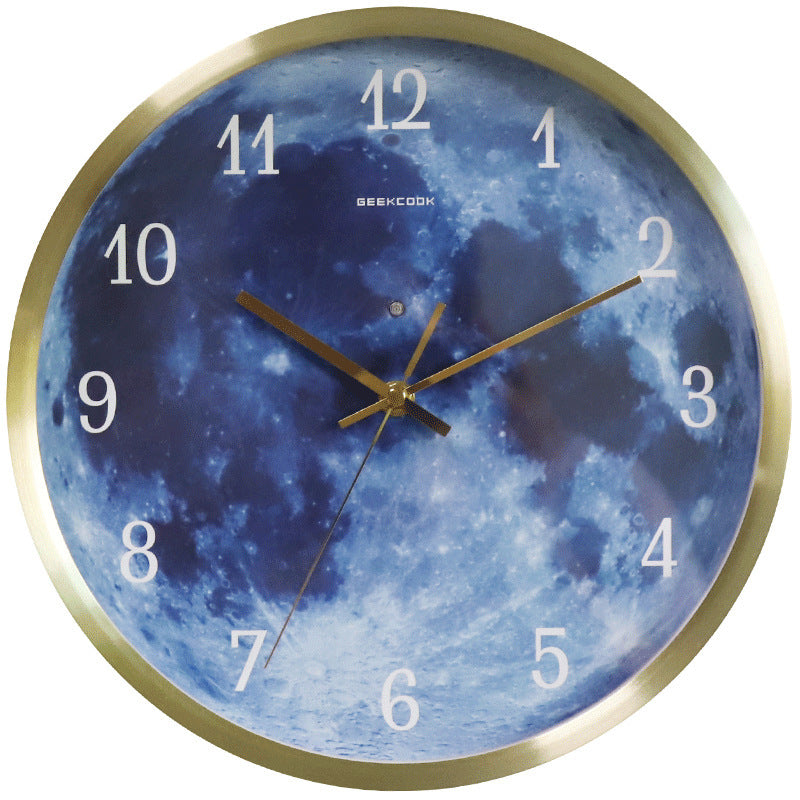 12-inch Wall Clock For Home Decoration Blue Moon Sound Control Luminous Simple Modern Mute Home Gothic Room Decor-Aria Doejay