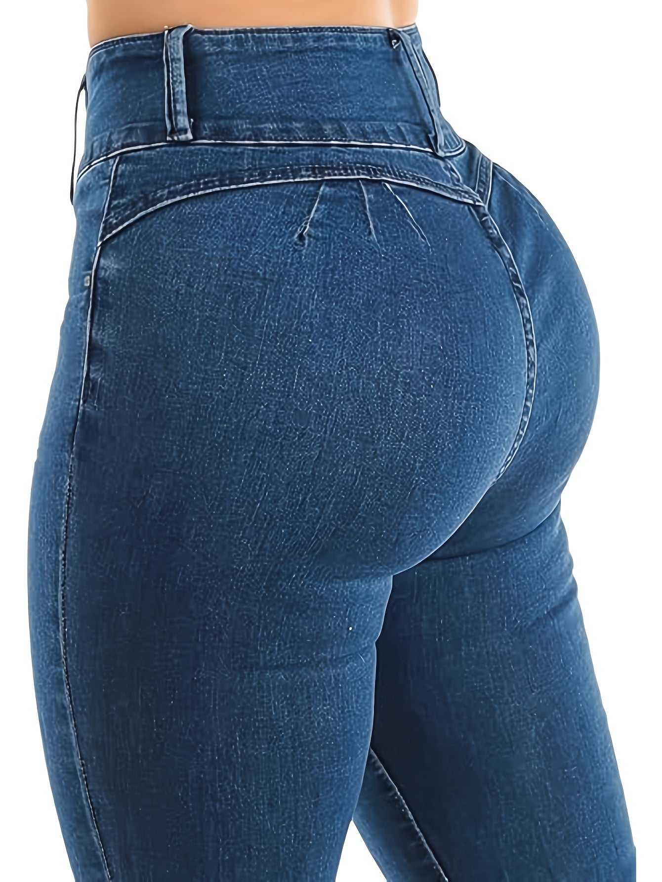 Women's High-Waist Skinny Jeans - Vintage Style, Stretch Denim with Butt Lift, Non-See-Through, All-Season Wear