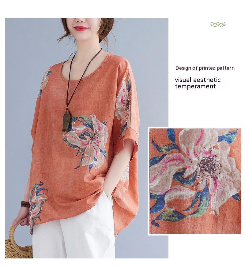 Korean Cotton Hemp Fat Mm Half Sleeve Top Summer-Aria Doejay